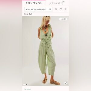 Free People Light Sage Sleeveless Wrap Drawstring Jumpsuit